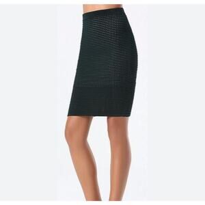 BEBE GREEN open KNIT SKIRT Richly textured bodycon midi form fitting